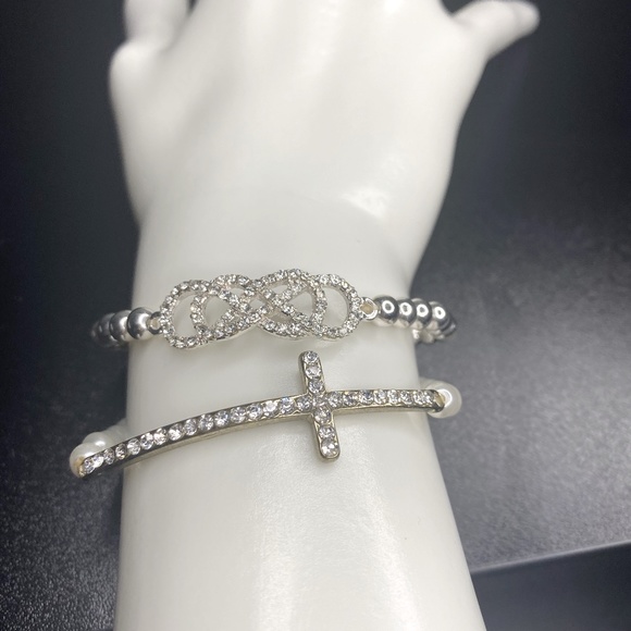 Silver & Rhinestone Bracelet Set Infinity & Cross - Picture 1 of 3